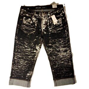 Touch Me Jeans sz 7/8  Dark Wash denim   Silver Metallic Paint  Stretch  NWT